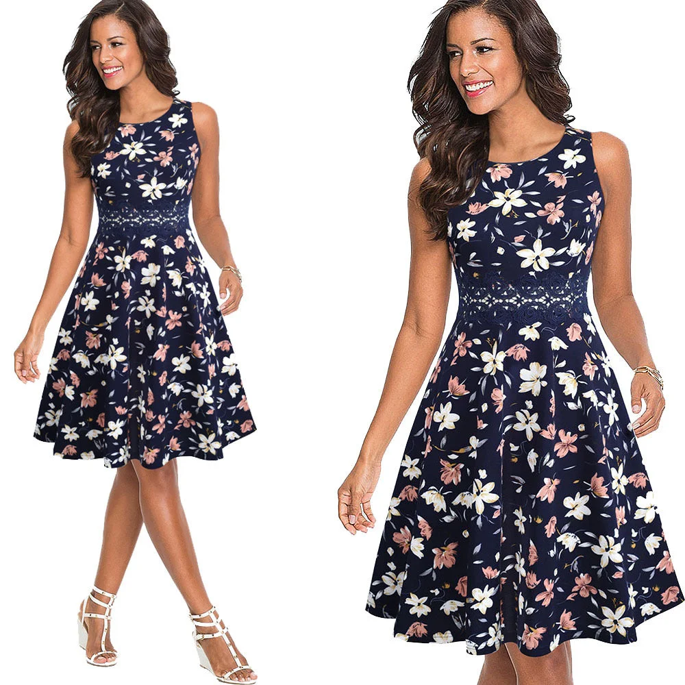 Brownm New Round Neck Women's Summer Lace Dress