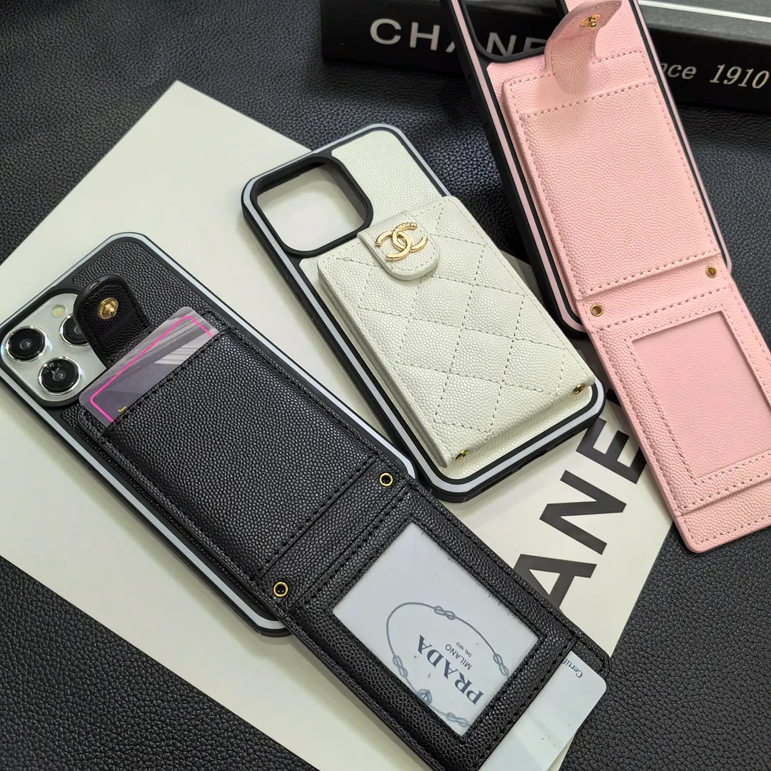 Luxurious Lambskin Chanel Button Card Holder iPhone Case Crossbody