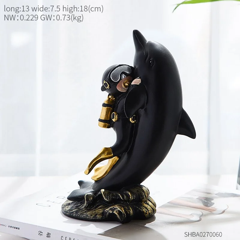 Resin Diver Figurines Home decoration Accessories Cute Dolphin Statue Decoration Children's room Desk Decoration Birthday Gifts
