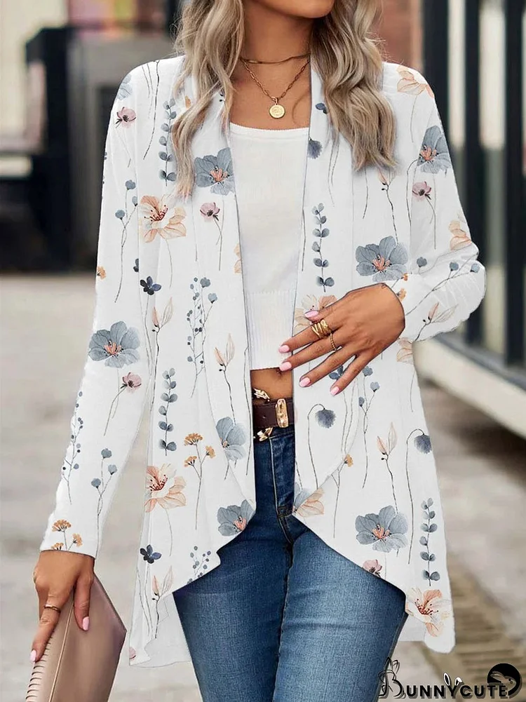 Women's Gradient Printed V-neck Long Sleeve Mid-length Coat