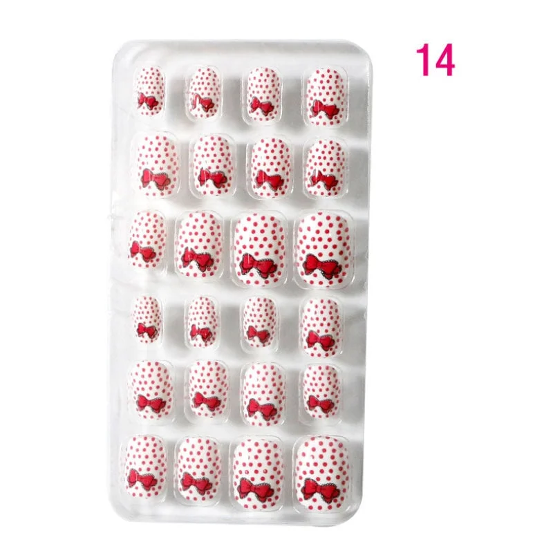 24PCS/box Children/adult Cartoon Candy Fake Nails Full Coverage Self-adhesive Nail Polish Cute Girl Manicure Decoration CL02