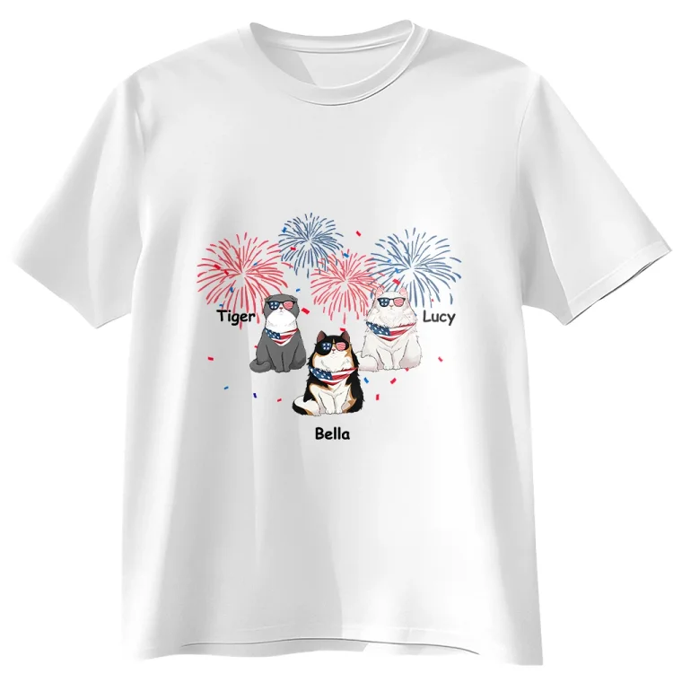 Personalized T-Shirt Tattoo Fluffy Cats 4th Of July Independence Day Firework