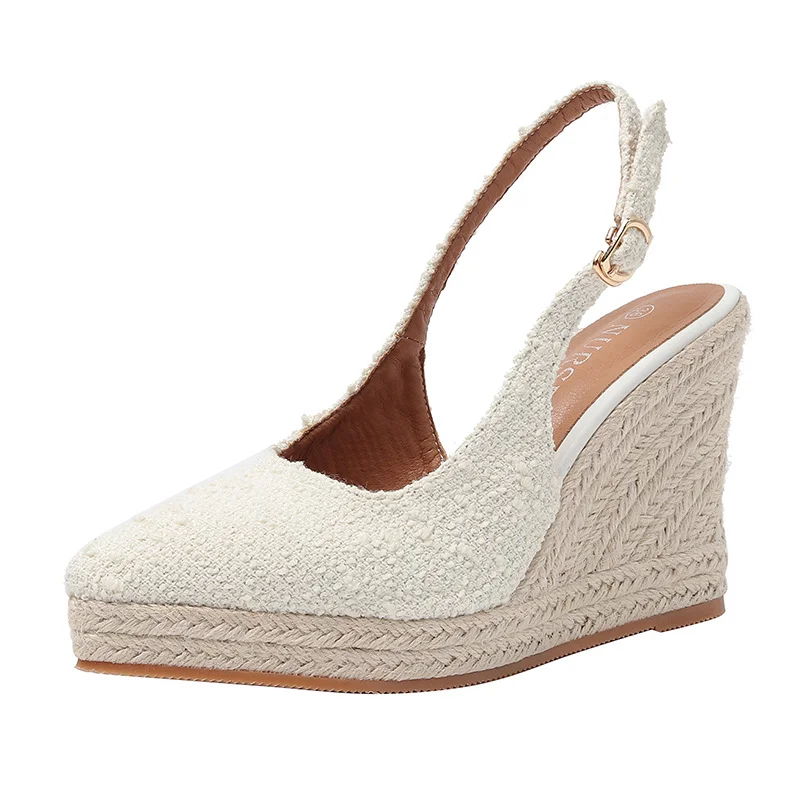 Wongn Wongn New Slope Heel Thick Bottom Baotou Drag High Heels Back Empty Thick Heel Women's Shoes Straw Hemp Rope Bottom