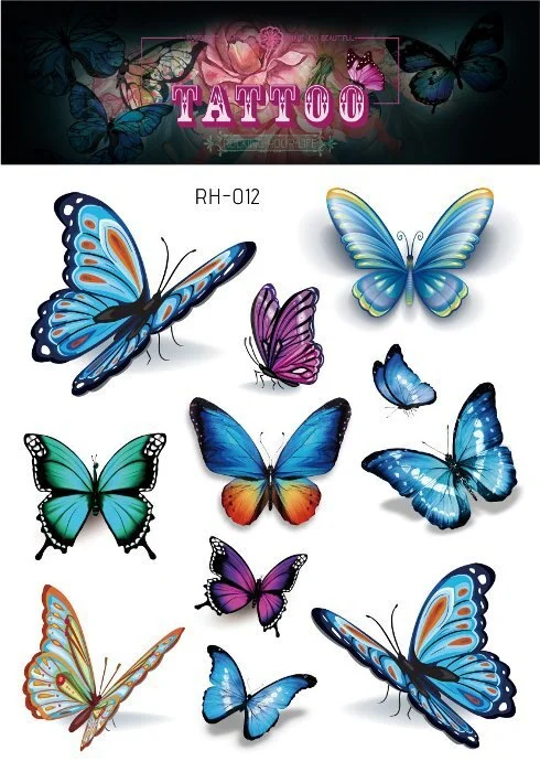 24 Kinds 3D Butterfly Tattoo Flowers Watercolor Temporary Body Art Sticker Disposable Make Up Concealer tatouage temporaire