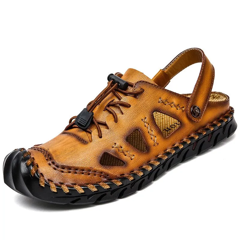 Hot Sale Summer Men's Sandals Genuine Leather Sandals Moccasins Summer Beach Roman Men Sandals High Quality Sandals Slippers