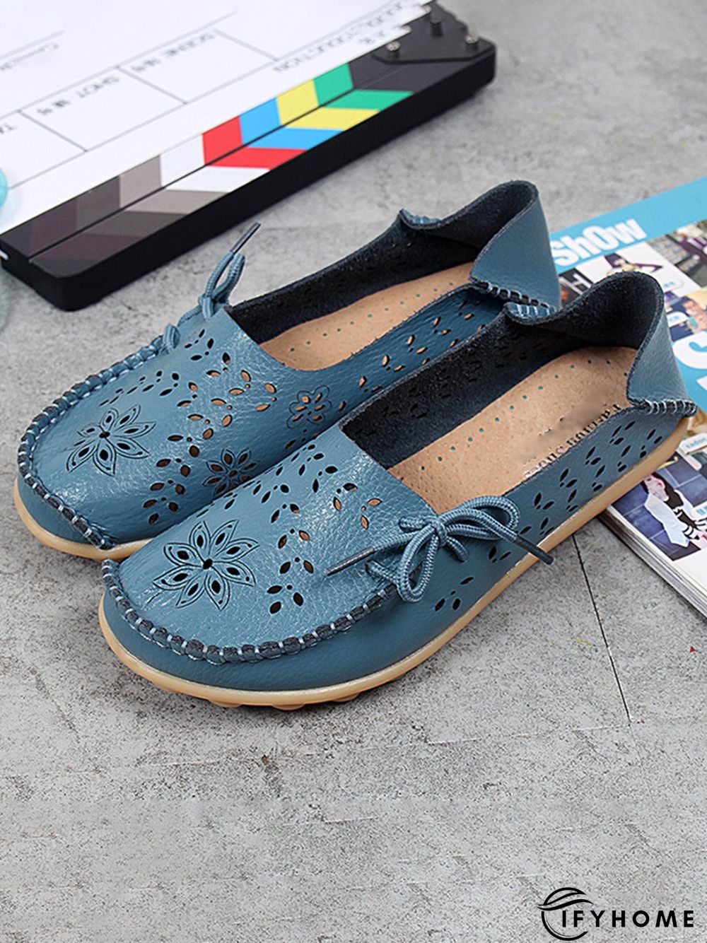 Cowhide Hollow Lace-up Portable Shoes | IFYHOME