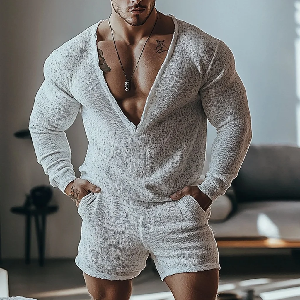 Men's Knitted Lightweight Shorts Set-inspireuse