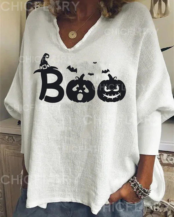 Women's Halloween Boo Print Loose Top