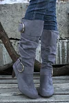 Women's Winter Dual Buckle Strap Side Zip Heeled Mid Calf Boots
