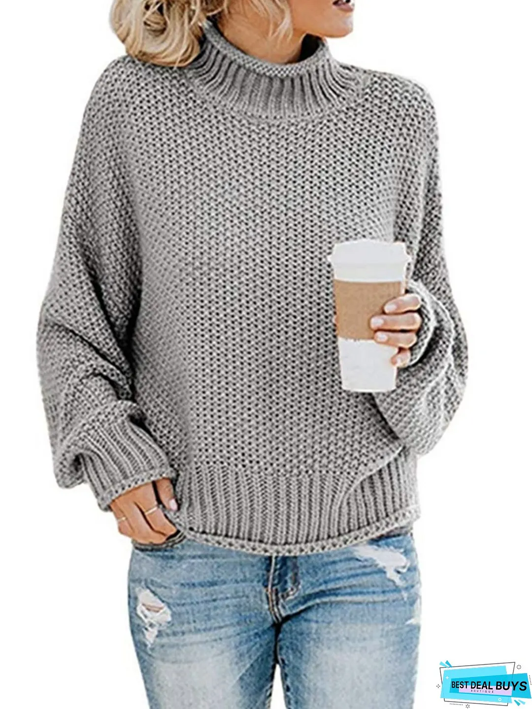Turtleneck Dropped Shoulder Sweater