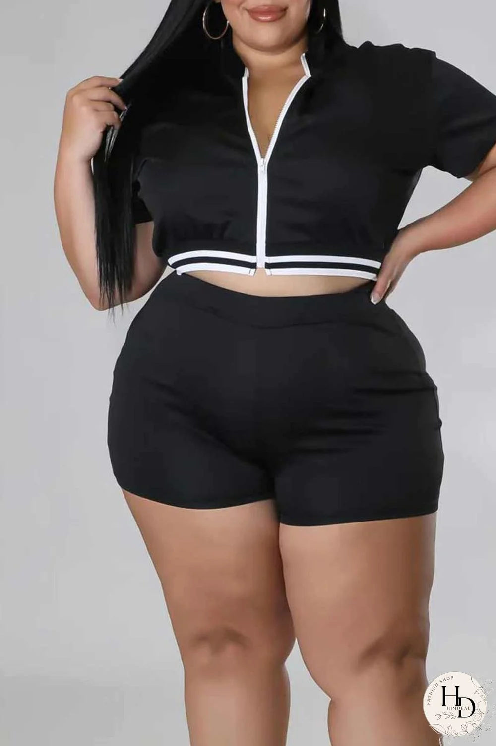 Red Casual Solid Patchwork Zipper Plus Size Two Pieces