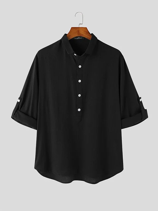 Aonga - Mens Solid Cotton&Linen / Sleeve Shirt