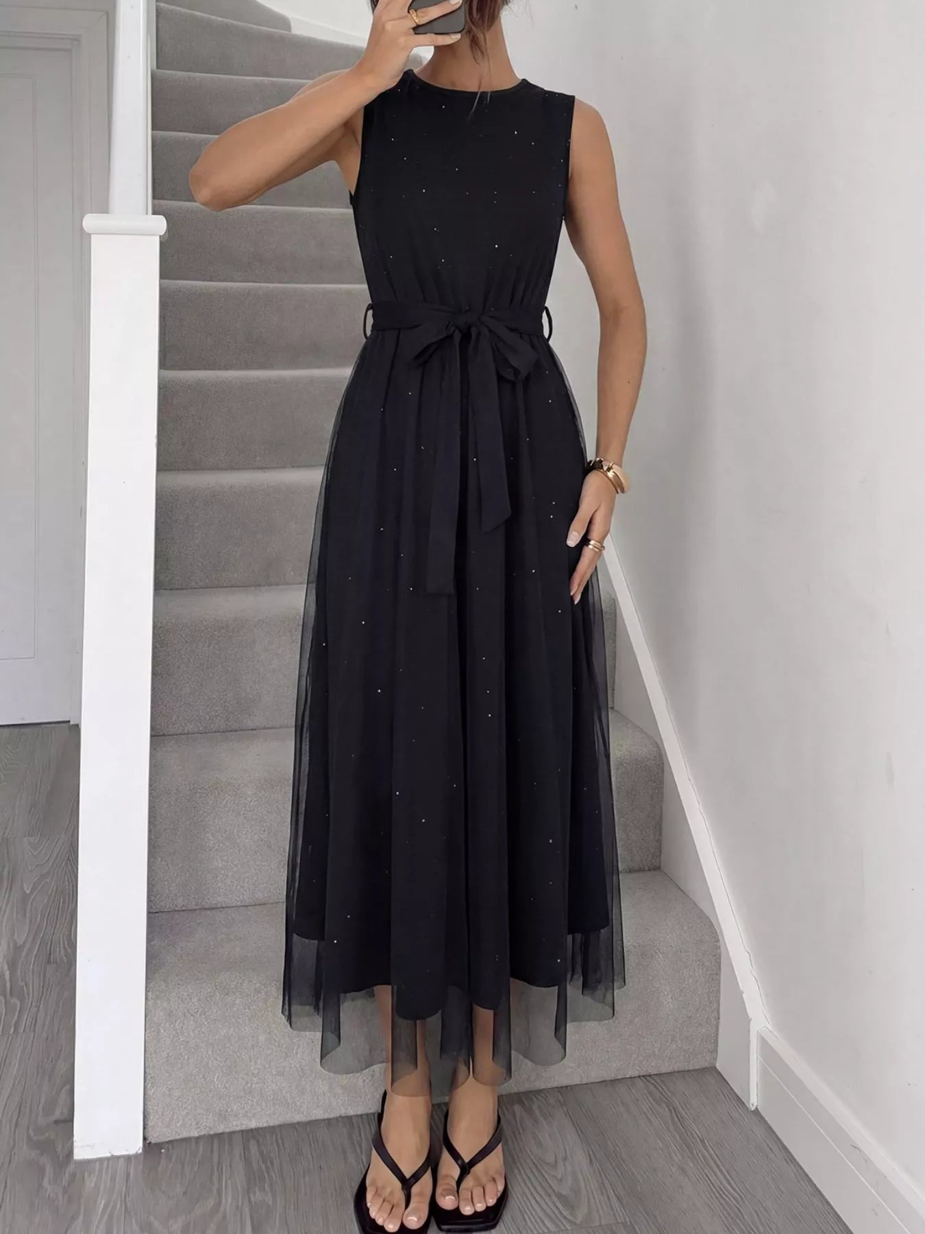 Glitter Sleeveless Tulle Midi Dress mysite idetrend