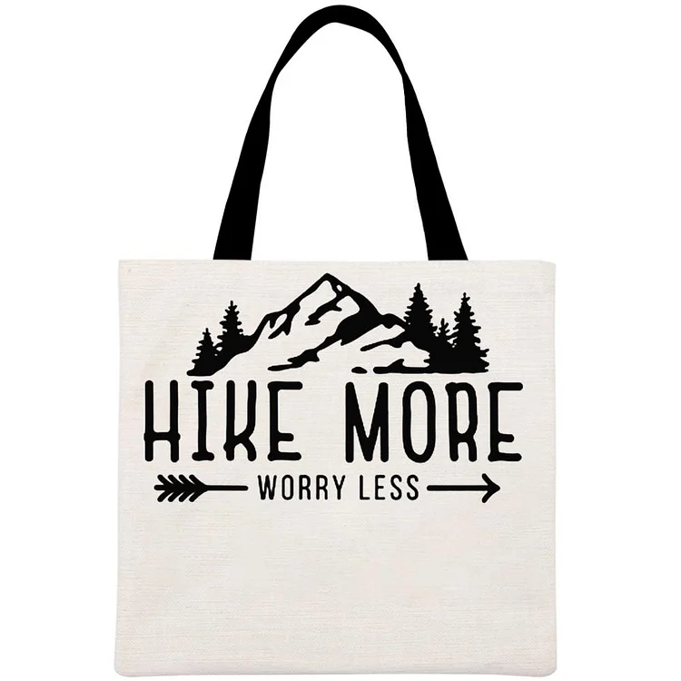 Hike More Worry Less Printed Linen Bag-Annaletters