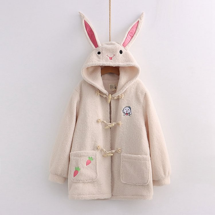 Cartoon Bunny Ears Pocket Hooded Coat - Modakawa Modakawa