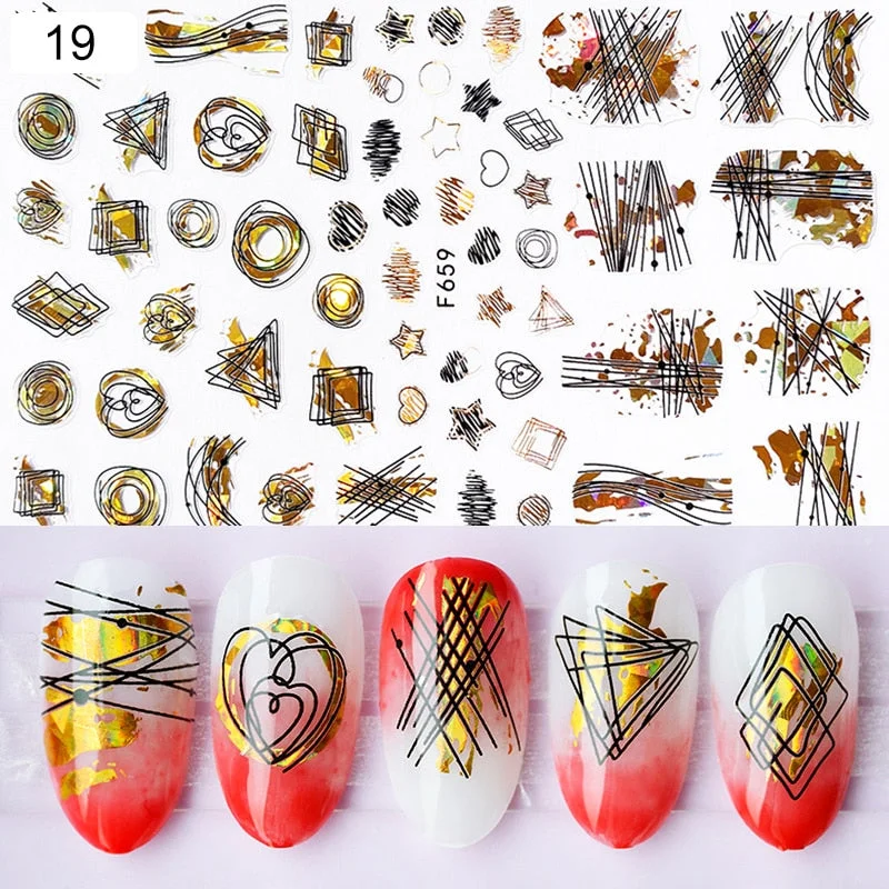 1 Sheet iridescent Nail Sticker Black leave 3D Transfer Beautiful Nail Decals Decoration Summer Popupar DIY Nail Design