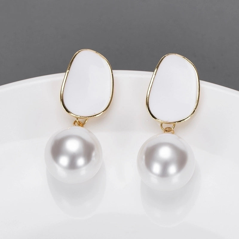 1 Pair Fashion Round Alloy Enamel Plating Inlay Pearl Women’s Drop Earrings