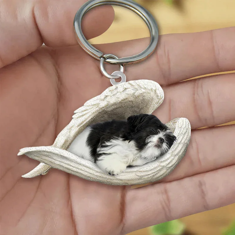 VigorDaily Sleeping Angel Acrylic Keychain Black and White Shih Tzu
