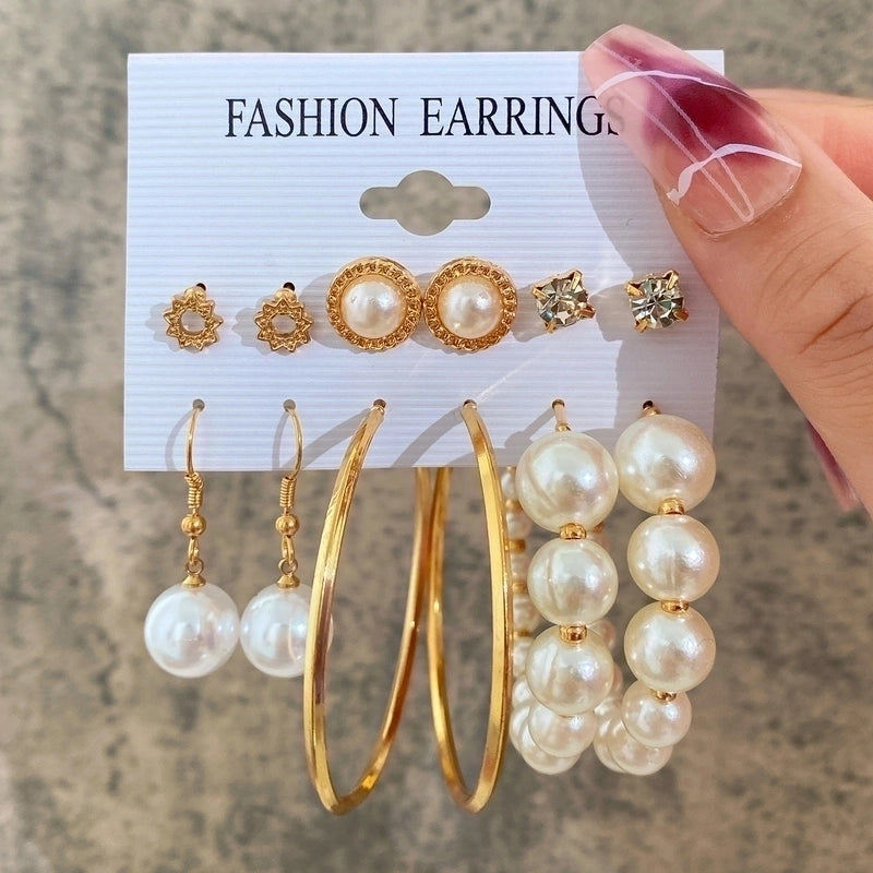 Geometric Plating Alloy Pearl Hoop Earrings