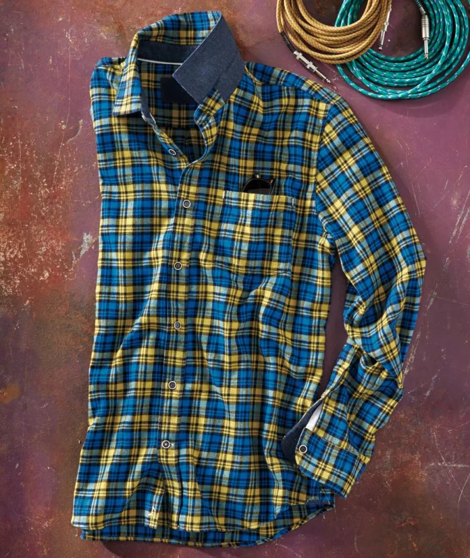 Men's casual plaid shirt temperament cotton and linen shirt