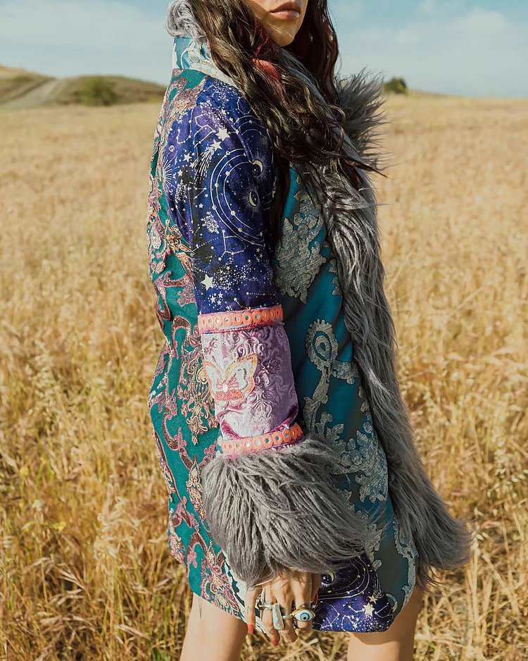 Fur Collar Embroidered Sequin Jacket