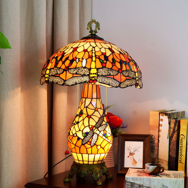 Traditional Tiffany Round Umbrella Shaped Aluminum Stained Glass 3-Light Table Lamp For Bedroom mysite