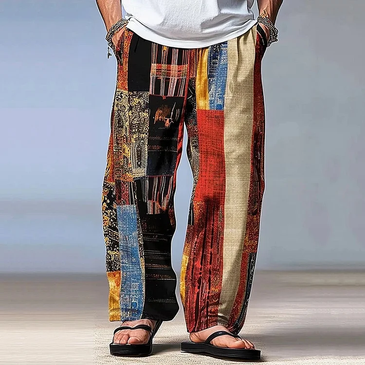 Vintage Floral Patchwork Graphic Linen Pants
