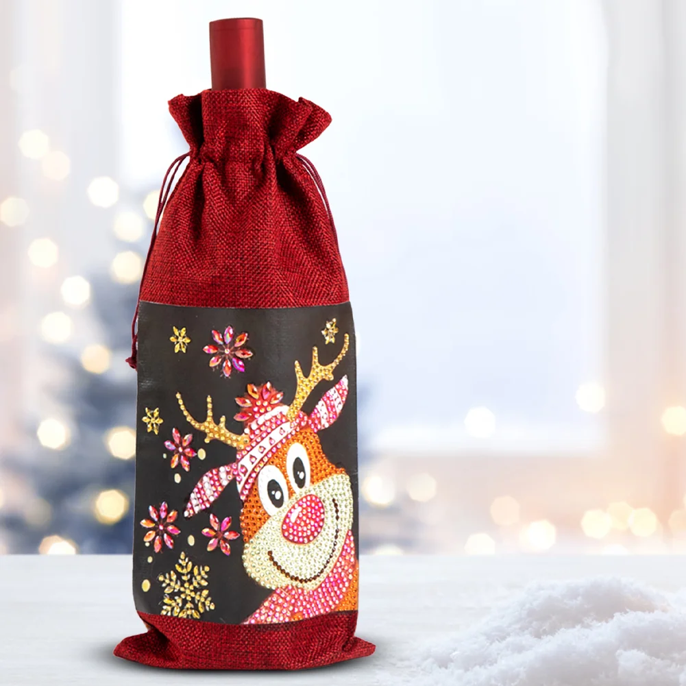 Christmas Special Shape Diamond Painting Wine Bottle Cover Set for Table Decor
