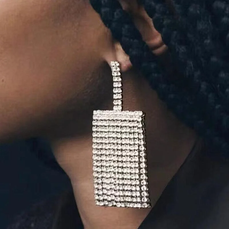 Shiny Luxury Rhinestone Square Shape Women's Earrings-VESSFUL