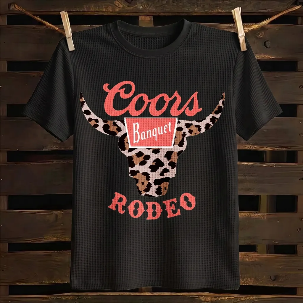 Unisex Western Cowboy Graphic Print Waffle Knit T-Shirt