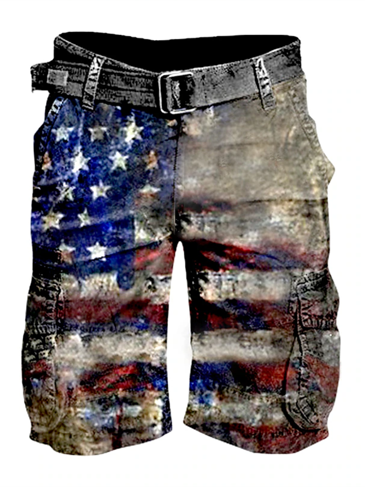 Men's Cargo Shorts Hiking Shorts Pocket Multi Pocket Print Graphic American Flag Comfort Breathable Short Casual Daily Fashion Streetwear Red Blue