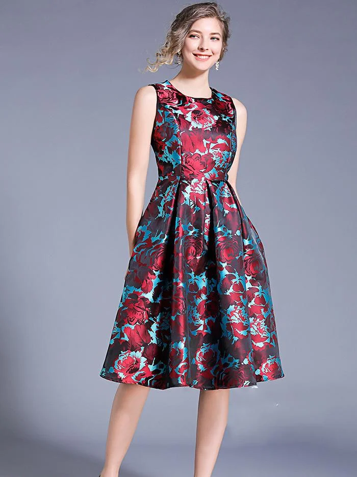 Temperament color sleeveless vest jacquard dress