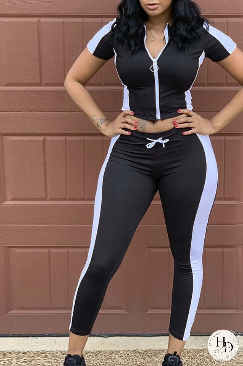 Wine Red Polyester Fashion Casual zipper Patchwork Plus Size