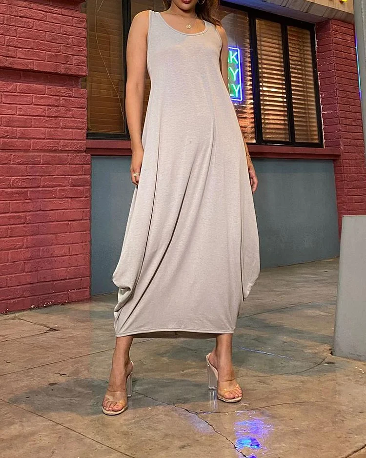 Pure Color Casual Sexy Dress