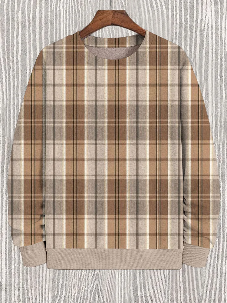 Men's Plaid Striped Art Print Casual Sweatshirt