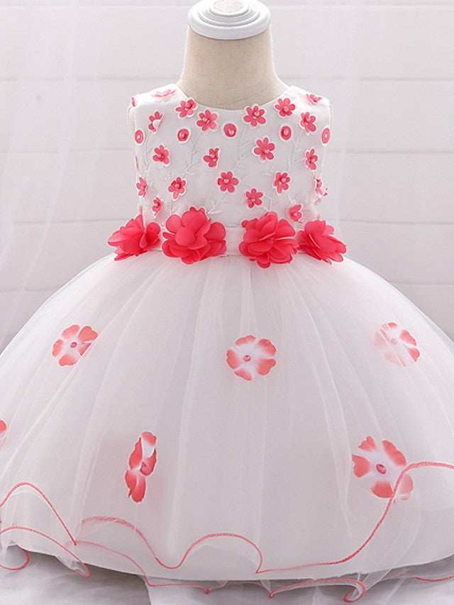 Oknass Ball Gown Sleeveless Jewel Neck Flower Girl Dresses Lace Tulle With Bow Tier  Appliques