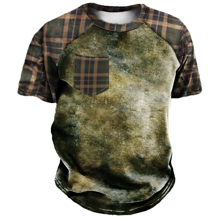 Men's Outdoor Classic Check Patchwork Short Sleeve T-Shirt-Compassnice®