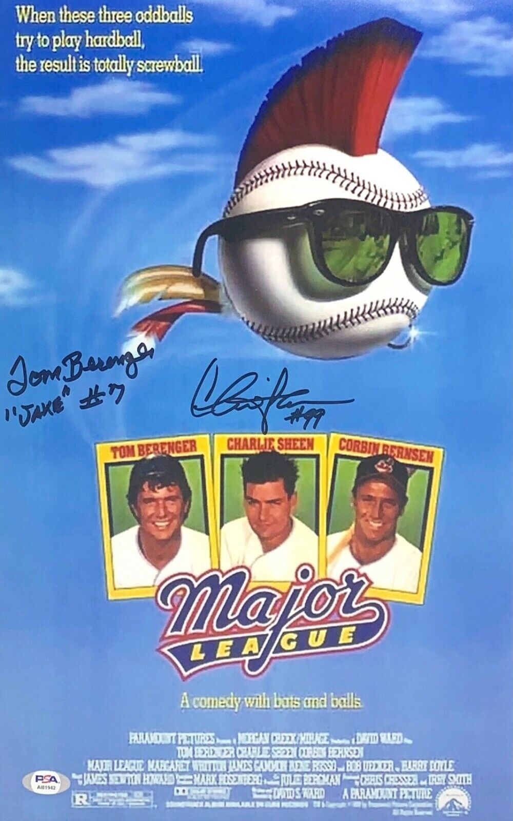 Charlie Sheen & Tom Berenger Signed Major League 11x17 Photo Poster painting PSA AI81942
