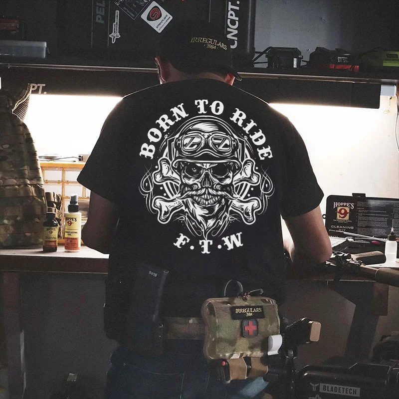 BORN TO RIDE Helmet Skull Print Men's T-shirt