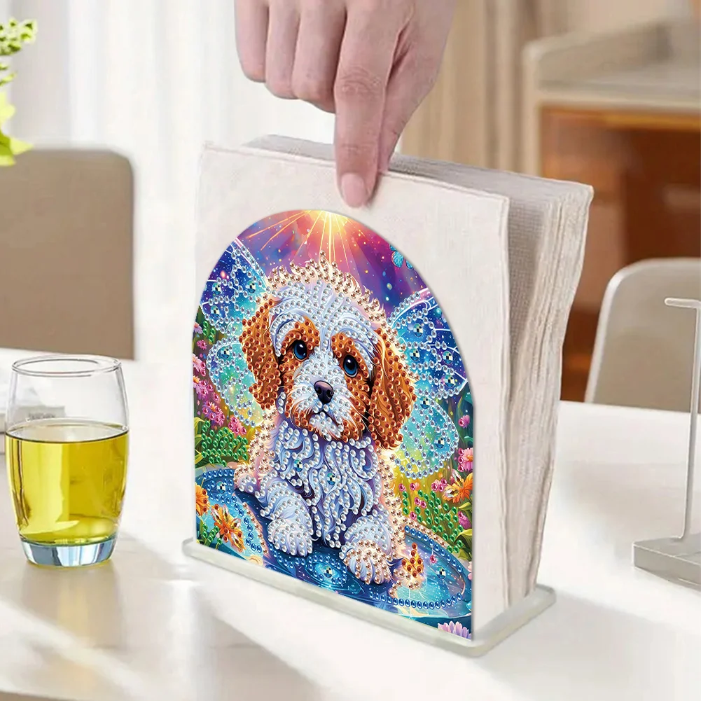 5D DIY Acrylic Dog Diamond Art Painting Napkin Holder Set Home Decor