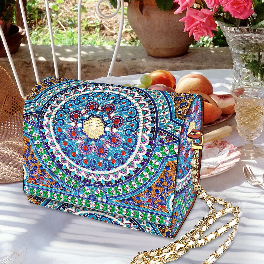 DIY Mandala Diamond Art Wooden Coin Pouch with Chain 5D Diamond Painting Purse