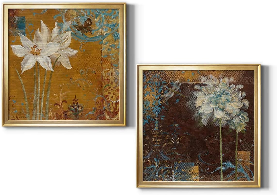 Neutral Color Wall Art, Wall Dcor Canvas, Beaches, Floral, Animals, Bohemian, & Vintage Styles, Ready to Hang -Gold Framed, Krishna's Garden III 22X22 22X22