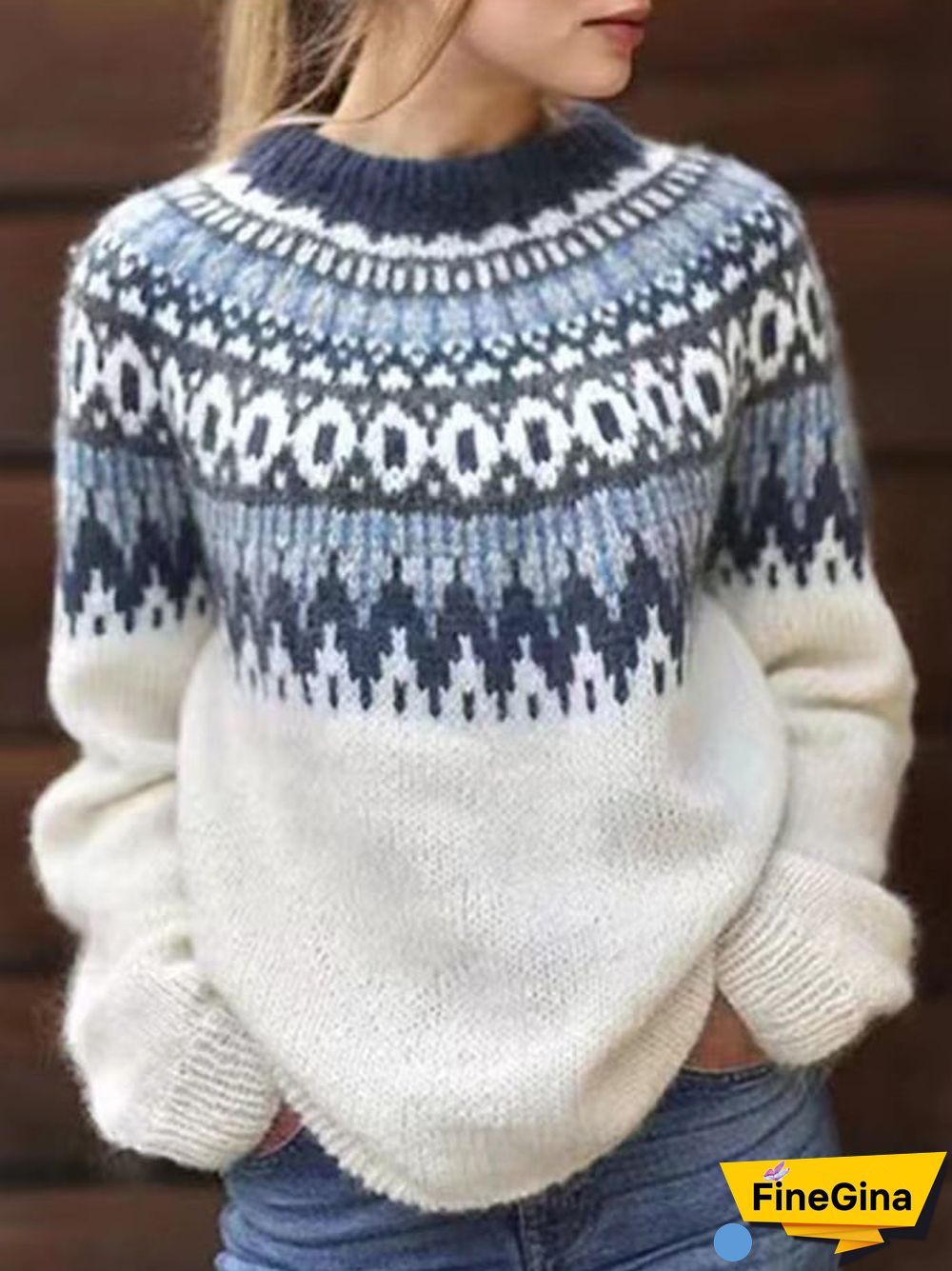 Casual Retro Loose Chunky Jacquard Sweater