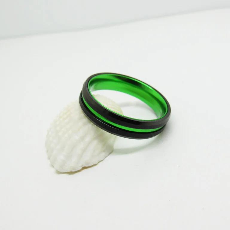 6MM 8MM Tungsten Black Inner Set Green Aluminum Couple Womens Or Mens Grooved Wedding Rings