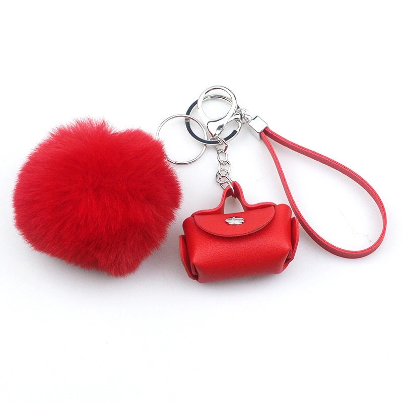 Lady Minimalist Solid Color Pu Leather Keychain