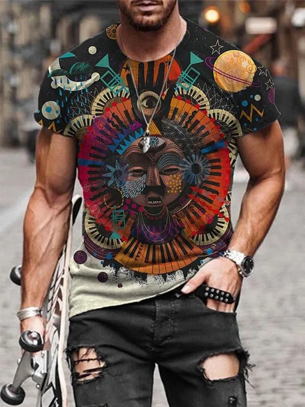Abstract Piano Printed Round Neck Loose T-shirt