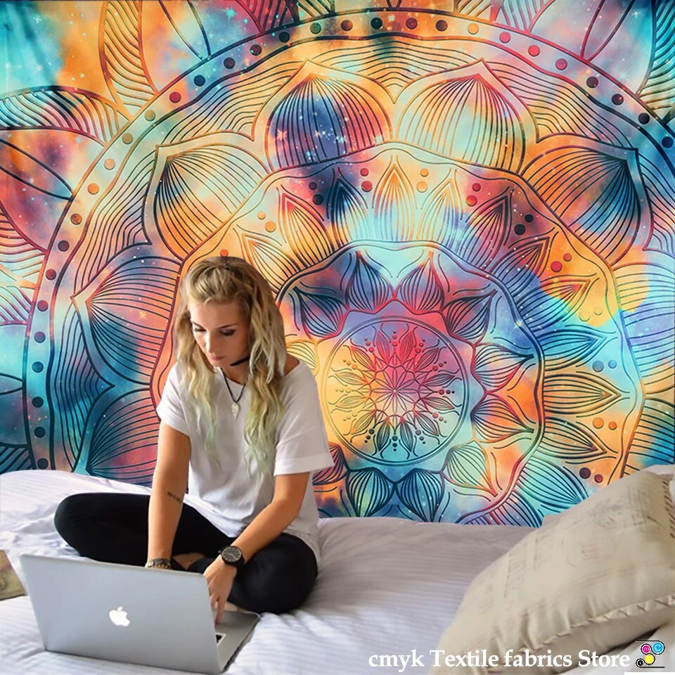 Lotus Dazzle Colour Tapestry Modern Psychedlic Mandala Tapestry Hippie Room Wall Rectangle Hanging Blanket Art Home Decor