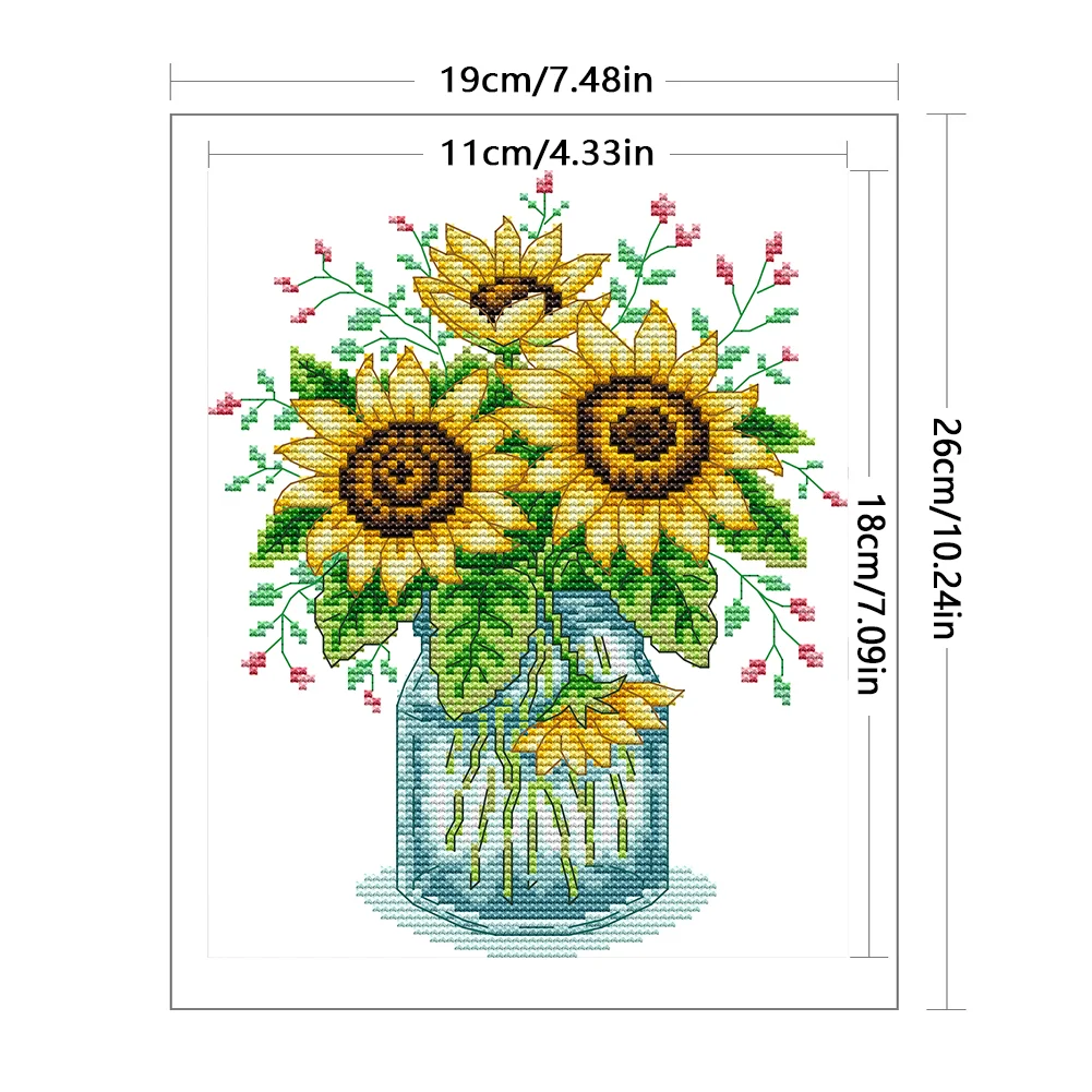 Partial Embroidery cotton Thread 14CT Printed Sunflower Cross Stitch(HA013)