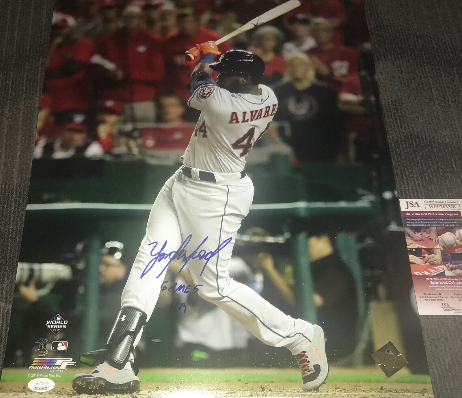 Yordan Alvarez Astros Signed 16x20 JSA WITNESS COA World Series Game 5 HR a