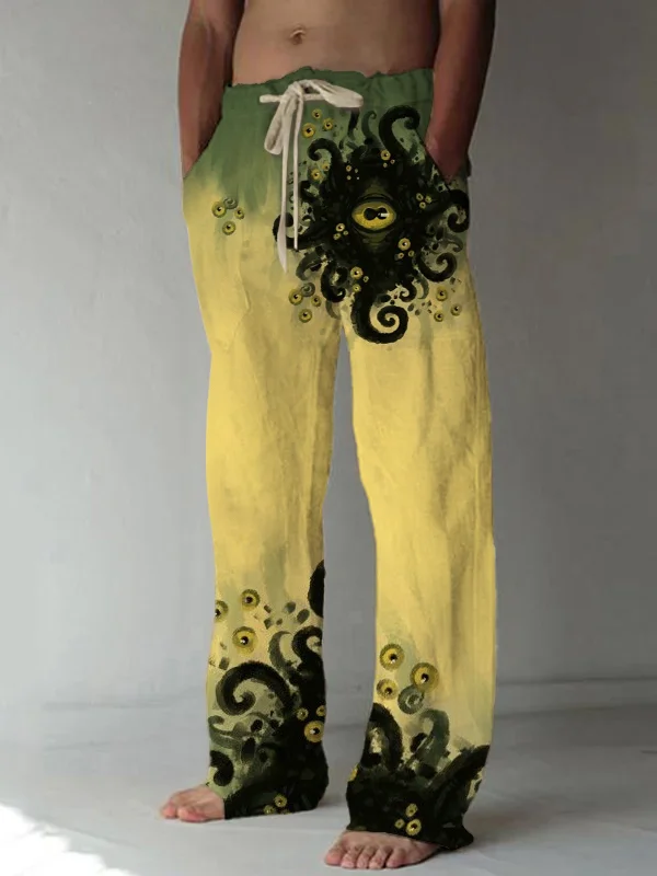 Men's Retro Hermaeus Mora Multi Eyes Monster Graphic Print Casual Pants